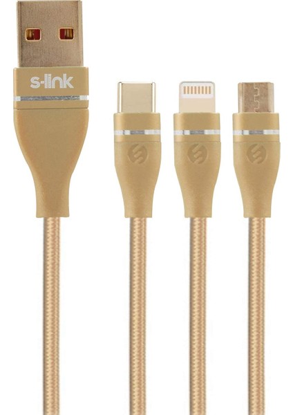 SW-C900 1m 3A Microusb+Lightning+Typec 3 In 1 Gold Şarj Kablosu