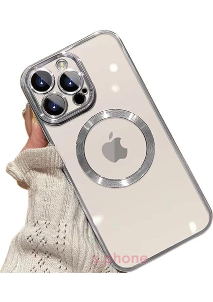 Iphone 11 Pro Max Kılıf Magsafe Manyetik Kablosuz Şarj Halkası Renkli Kenar Arkası Şeffaf Luxury