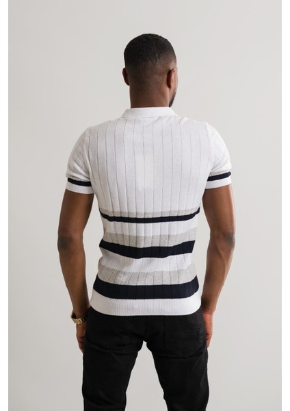 Slimfit Polo Yaka Likralı Çizgili Triko Kumaş Yazlık Spor Erkek T-Shirt fırsatları