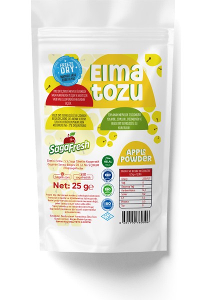 Dondurularak Kurutulmuş Elma Tozu 25g fiyatları