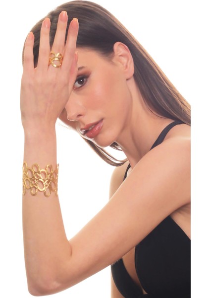 Kadın Mat Altın Kaplama Oval Formlu Bileklik & Yüzük Seti fiyatları