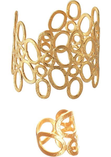 Kadın Mat Altın Kaplama Oval Formlu Bileklik & Yüzük Seti indirimleri