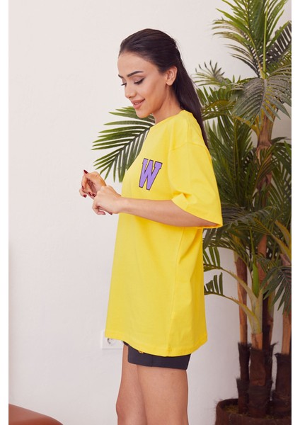 W Baskılı T-Shirt-Sarı