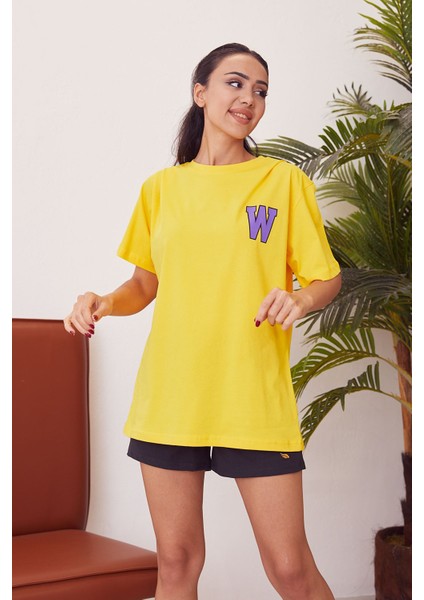 W Baskılı T-Shirt-Sarı