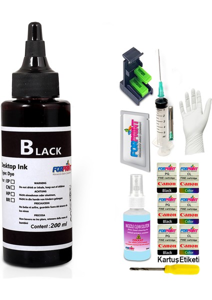 Canon Pıxma TR4550, MG2550 Yazıcı Uyumlu Forprint Dolum Seti 200ML Siyah