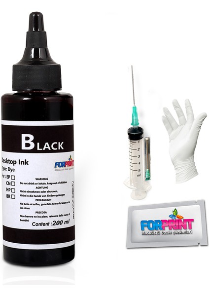 Canon G1410, Canon G2410 Yazıcı Uyumlu GI-490 Forprint Dolum Seti 200ML Siyah