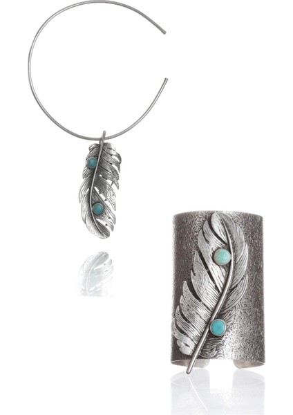 Kadın Antik Gümüş Kaplama Turkuaz Taşlı Yaprak Choker & Bileklik Set indirimleri