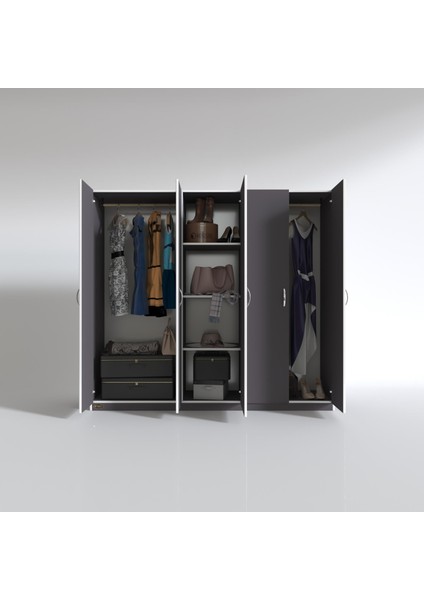 Kenzlife gardırop 5 kapılı horozibiği 180*200*52 gri XLARGE kapaklı gardolap dolap fiyatları
