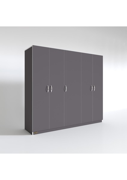 Kenzlife gardırop 5 kapılı horozibiği 180*200*52 gri XLARGE kapaklı gardolap dolap modelleri
