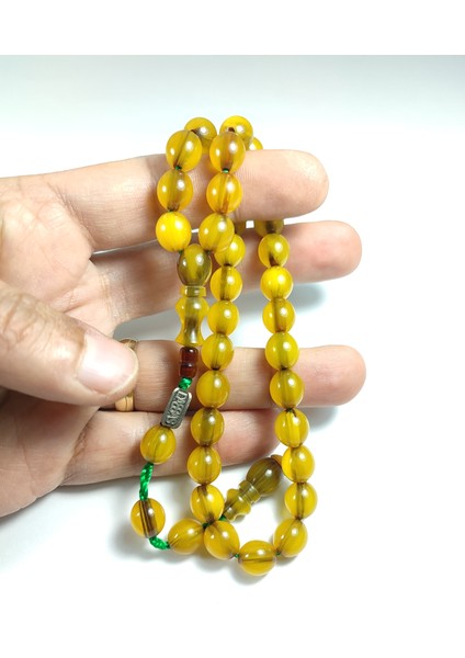 Iskeçe Tesbih Muhammed Dabbas Usta Işi Imzalı Mühürlü Sıkma Kehribar Model 2371