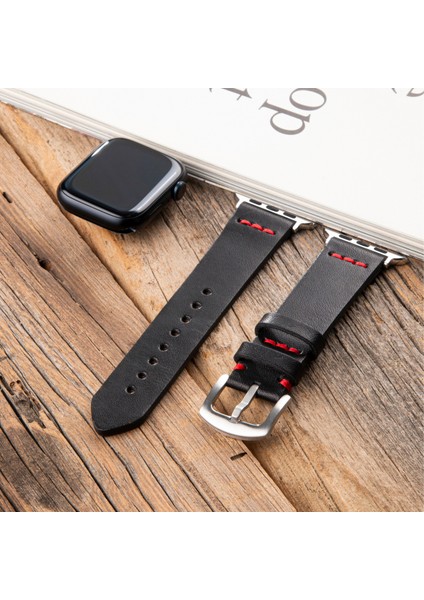 Watch Uyumlu 42MM 44MM 45MM 49MM 1 / 2 / 3 / 4 / 5 / 6 / Se / 7 / 8 / 9 Ultra Ultra 2 Deri Kordon Hakiki Deri Kayış Siyah