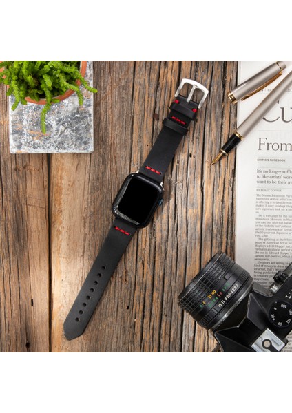 Watch Uyumlu 42MM 44MM 45MM 49MM 1 / 2 / 3 / 4 / 5 / 6 / Se / 7 / 8 / 9 Ultra Ultra 2 Deri Kordon Hakiki Deri Kayış Siyah