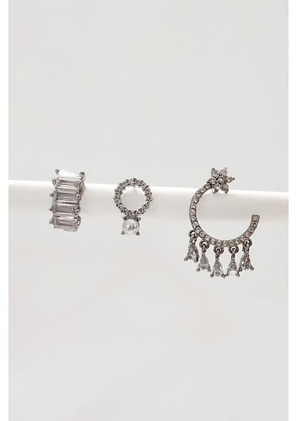 3'lü Italyan Zirkon Taşlı Küpe Seti fiyatları