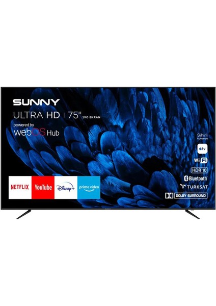 SN75LEDB252 75" 190 Ekran Dahili Uydu Alıcılı 4K Ultra HD Smart LED TV