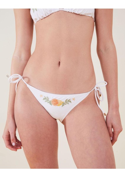 Limon ve Portakal Işlemeli Bikini Altı Beyaz