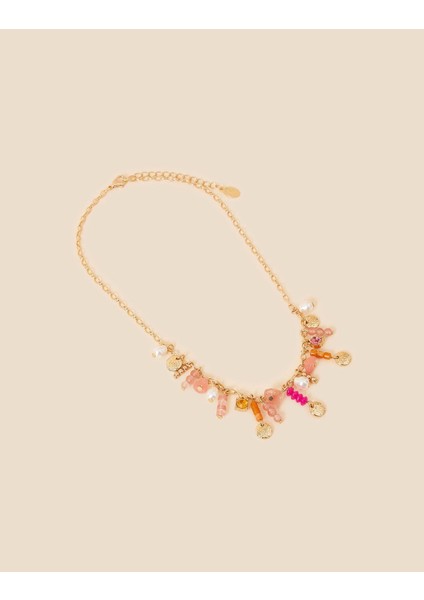 Sikke ve Boncuklu Kolye Pembe