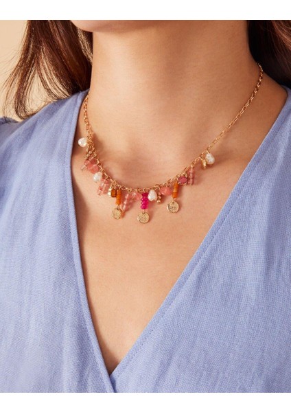 Sikke ve Boncuklu Kolye Pembe fiyatları