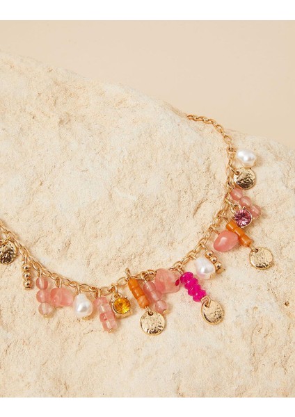 Sikke ve Boncuklu Kolye Pembe modelleri