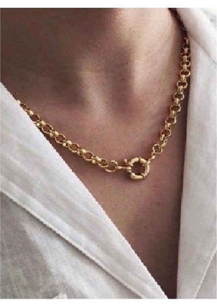 Altın Renk Kadın Gemici Zincirde Dümen Figürlü Yeni Sezon Kolye - 2411