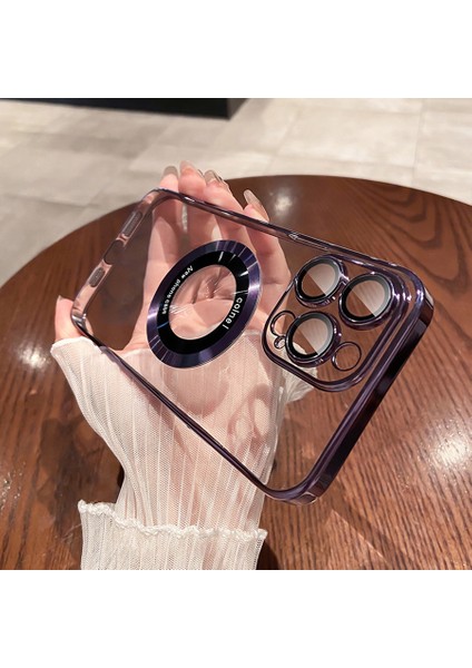 iPhone 14 Pro Max Kılıf Magsafe Şarj Özellikli Lens ve Toz Korumalı Şık Logo Tasarımlı Sert Ince