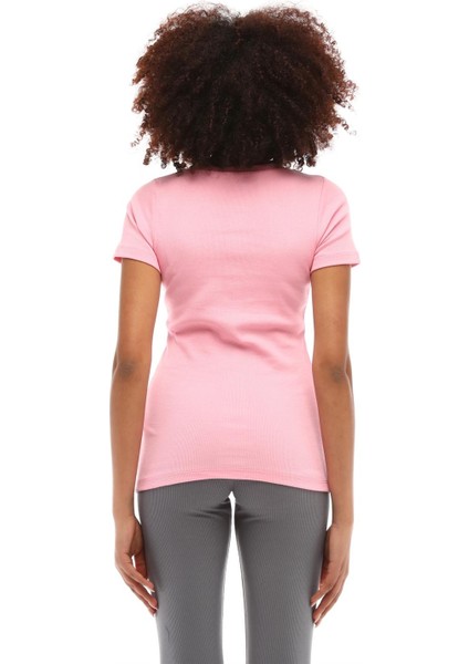 Fancy Kadın Bisiklet Yaka Papatya Nakışlı Fitilli Slim Fit Ekstra Esnek Tişört modelleri