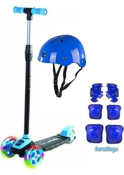 Berattoys Işıklı Scooter 3 Tekerlekli Kask Dizlik Set Twist Scooter Koruyu Ful Set Çocuk Scooter