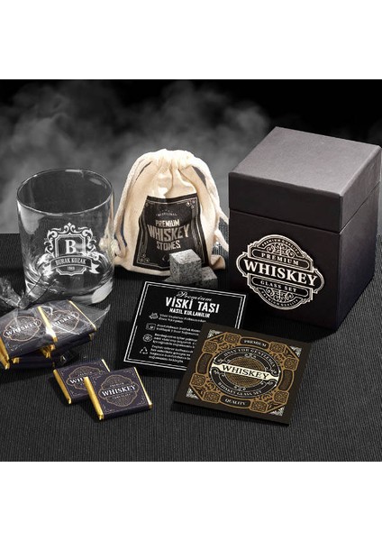 Isim Yazılı Viski Bardağı ve Viski Taşı Hediyelik Set