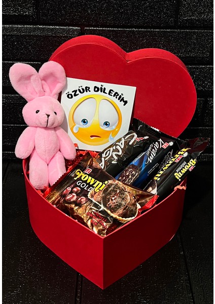 Sevgiliye Özür Hediyesi Kalp Kutuda Pembe Mini Tavşan ve En Sevilen Lezzetler fiyatları