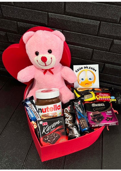 Sevgiliye Özür Hediyesi - Pembe Ayıcık - Nutella ve Bitter Çikolatalar modelleri