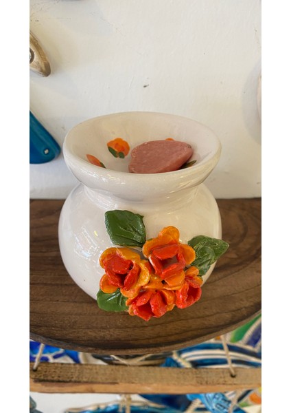 Buhardanlık Seramik Kabartma Çiçekli Buhurdanlık