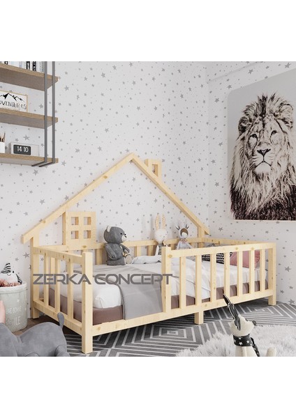 Marina Ithal Ladin Ahşap Çatılı Montessori Çocuk Karyola 80*180 cm