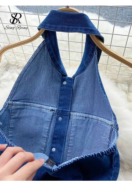 Kadın Sırt Dekolte Yakalı Kemerli Kot Elbise fiyatları