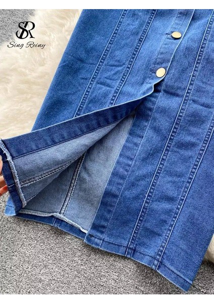 Kadın Sırt Dekolte Yakalı Kemerli Kot Elbise fırsatları