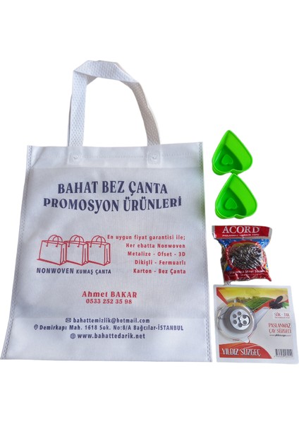 Kalp Silikon Kek Kalıbı + Buzluk + Çaydanlık Süzgeci + Bulaşık Teli + Çanta