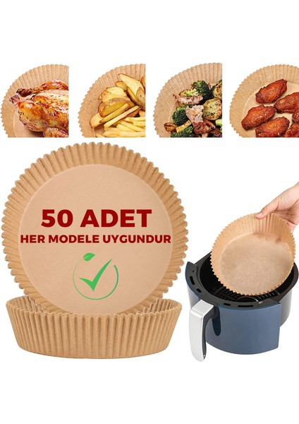 Airfryer Pişirme Kağıdı 50 Adet Hava Fritözü Kare Model Pişirme Kağıdı Airfryer Yağsız Firitöz