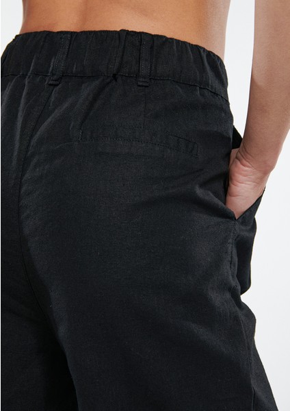 Kadın Keten Karışımlı Siyah Pantolon 1010127-900