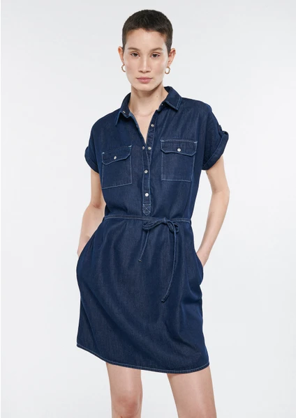 Kadın Barbara Lux Touch Koyu Lacivert Denim Elbise 130548-28636