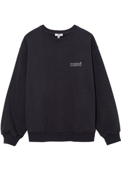 Kadın Mavi Logo Baskılı Gri Sweatshirt 1611656-82185