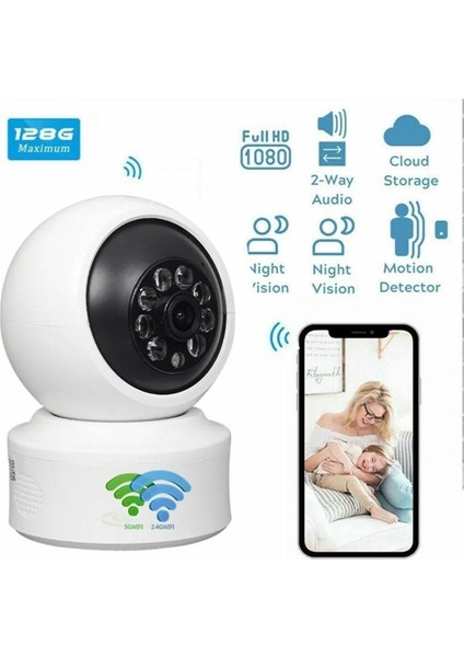 Wifi Kablosuz 1080P 2.4ghz + 5ghz 360° Hareket Izleme Sesli Cctv Ağ Ev Güvenlik Mini Ip Kamera CMR23