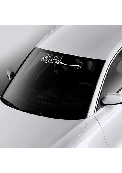 Besmele-I Şerif Arapça Ön Cam Alınlık Sticker, Oto Etiket, Araç Çıkartma, Araba Tuning, Modifiye Beyaz