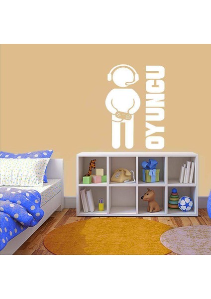 Atari - Bilgisayar Oyuncu Karakteri Dekoratif Genç Odası Duvar Sticker, Çıkartma Beyaz