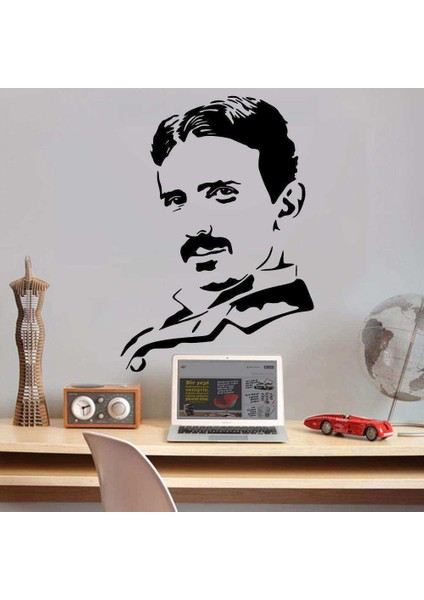 Bilim Adamı Nikola Tesla Silüeti Dekoratif Duvar Sticker, Çıkartma