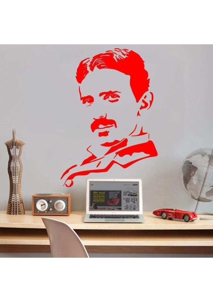 Bilim Adamı Nikola Tesla Silüeti Dekoratif Duvar Sticker, Çıkartma