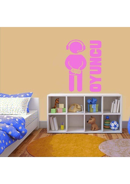 Atari - Bilgisayar Oyuncu Karakteri Dekoratif Genç Odası Duvar Sticker, Çıkartma Pembe
