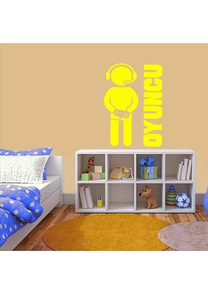 Atari - Bilgisayar Oyuncu Karakteri Dekoratif Genç Odası Duvar Sticker, Çıkartma Sarı