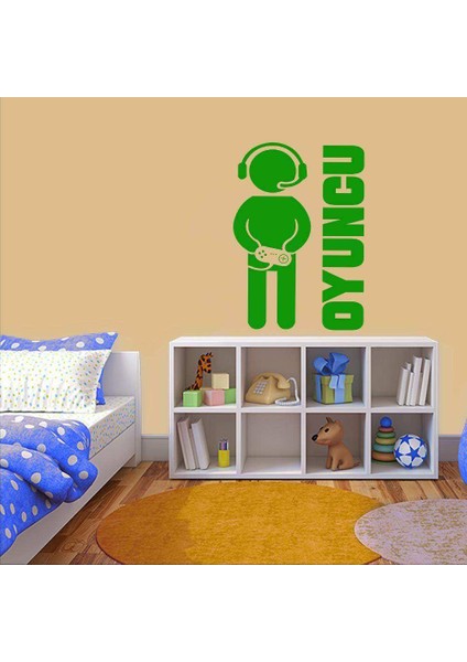 Atari - Bilgisayar Oyuncu Karakteri Dekoratif Genç Odası Duvar Sticker, Çıkartma Yeşil