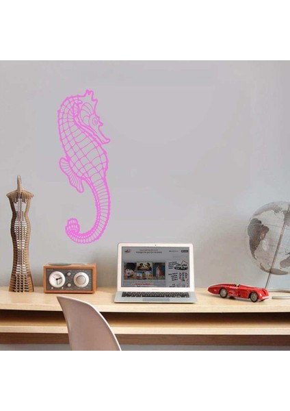 Deniz Atı Silüeti Dekoratif Duvar Sticker, Çıkartma Pembe