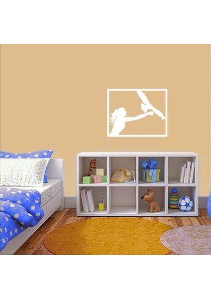 Vahşi Yırtıcı Kuş Eğitmeni Kadın Silüeti Dekoratif Duvar Sticker, Çıkartma fiyatları