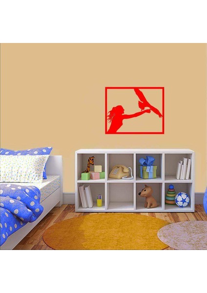 Vahşi Yırtıcı Kuş Eğitmeni Kadın Silüeti Dekoratif Duvar Sticker, Çıkartma fırsatları