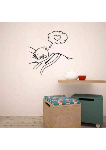 Mutlu Uyuyan Ayıcık Dekoratif Duvar Sticker, Çıkartma, Etiket